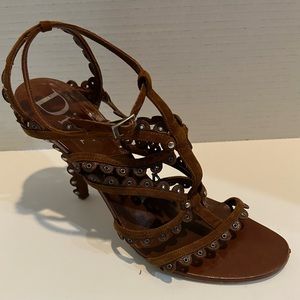 Christian Dior Silver Sand ankle wrap heel.